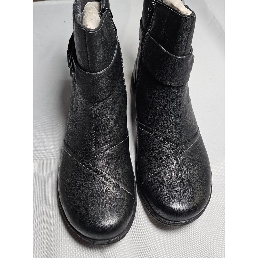 Clarks Fionna Adley Black Leather Ankle Boots Side Zip Buckle Women US 6